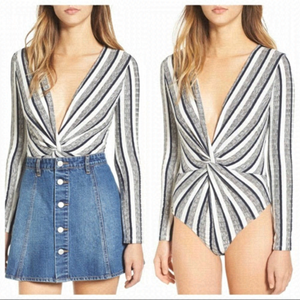 ASTR The Label -Stripe Front Deep Plunge Bodysuit